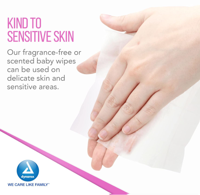 DynaCare Baby Wipes unscented w/ Resealable Label, 5" x 7", 24pks/case (1920 Count)