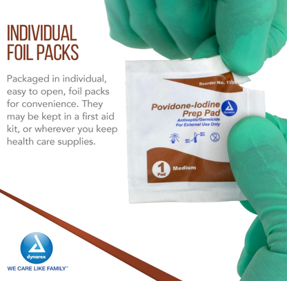 Dynarex Povidone Iodine Prep Pad, Medium, 100/bx, 10bxs/case (1000 Count)