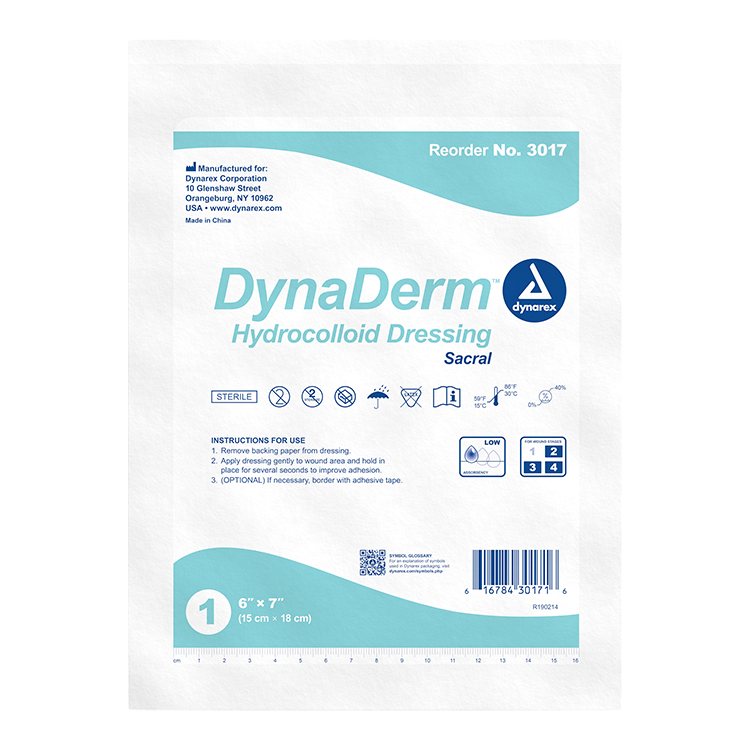 Dynarex DynaDerm - Hydrocolloid Dressing - Sacral, 6" x 7", 5ea/bx, 12bxs/cs (60 Count)