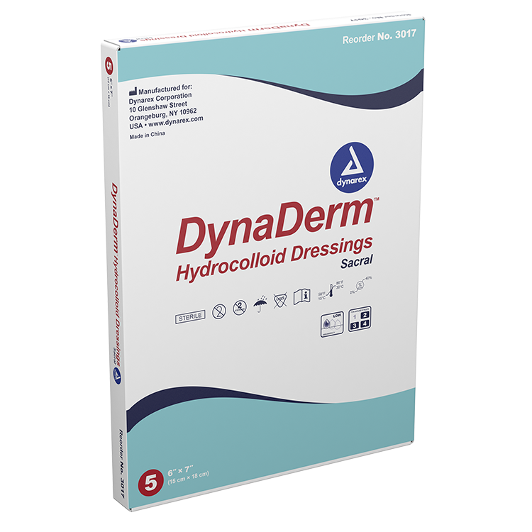 Dynarex DynaDerm - Hydrocolloid Dressing - Sacral, 6" x 7", 5ea/bx, 12bxs/cs (60 Count)