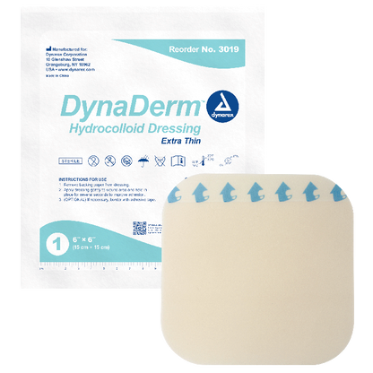 Dynarex DynaDerm - Hydrocolloid Dressing - Extra Thin, 6" x 6", 5ea/bx, 12bxs/cs (60 Count)