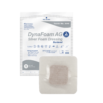 Dynarex DynaFoam AG - Bordered Silver Foam, 4" x 4", 10ea/bx, 10bxs/cs (100 Count)