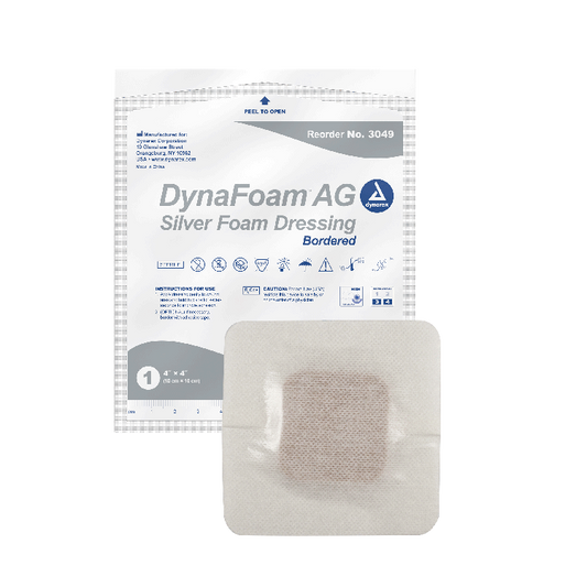 Dynarex DynaFoam AG - Bordered Silver Foam, 4" x 4", 10ea/bx, 10bxs/cs (100 Count)