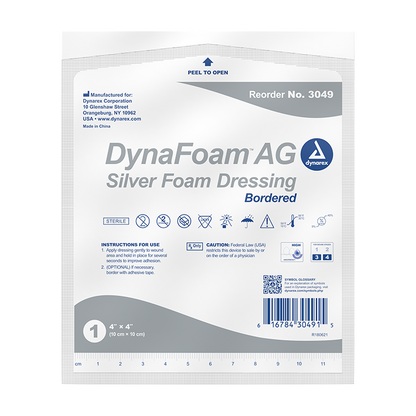 Dynarex DynaFoam AG - Bordered Silver Foam, 4" x 4", 10ea/bx, 10bxs/cs (100 Count)