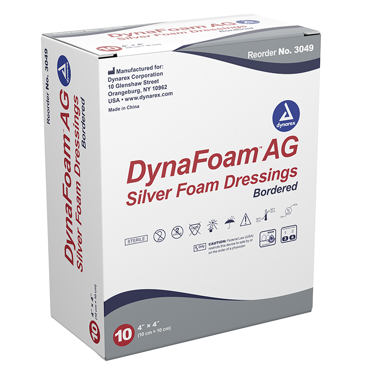 Dynarex DynaFoam AG - Bordered Silver Foam, 4" x 4", 10ea/bx, 10bxs/cs (100 Count)