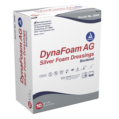Dynarex DynaFoam AG - Bordered Silver Foam, 4" x 4", 10ea/bx, 10bxs/cs (100 Count)