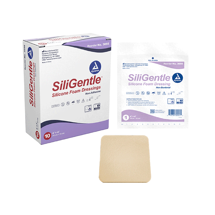 Dynarex SiliGentle - Non-Adhesive Silicone Foam Dressing, 10ea/bx, 12bxs/cs (120 Count)
