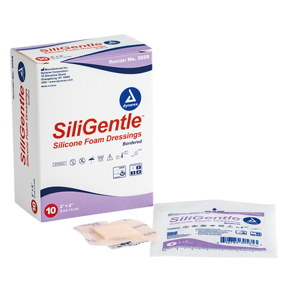 Dynarex SiliGentle - Silicone Bordered Foam Dressing, 10ea/bx, 12bxs/cs (120 Count)