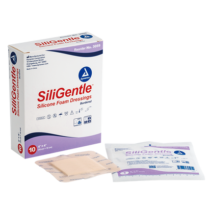 Dynarex SiliGentle - Silicone Bordered Foam Dressing, 10ea/bx, 12bxs/cs (120 Count)