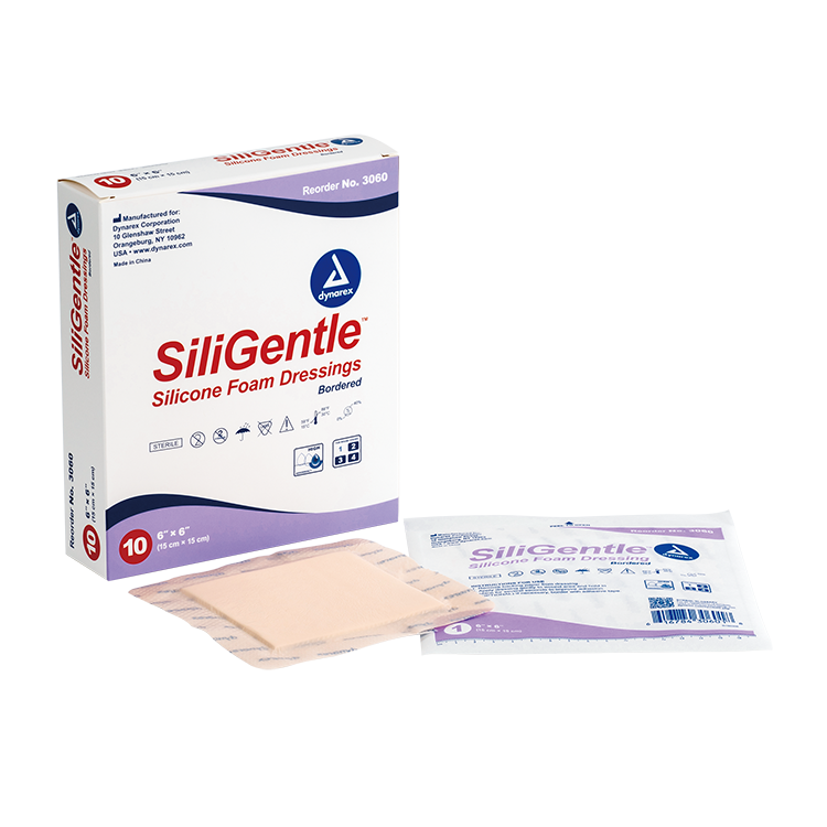 Dynarex SiliGentle - Silicone Bordered Foam Dressing, 10ea/bx, 12bxs/cs (120 Count)