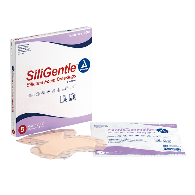 Dynarex SiliGentle - Silicone Bordered Foam Dressing, Heel - 5ea/bx, 12bxs/cs (60 Count)