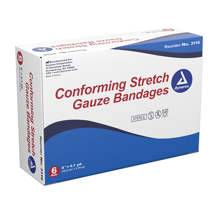 Dynarex Stretch Gauze Bandage Roll - Sterile, 6"  6ea/bx, 8bxs/cs (48 Count)
