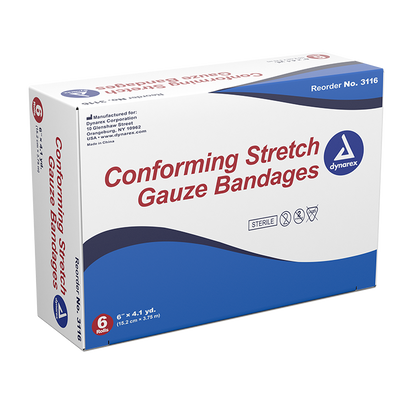Dynarex Stretch Gauze Bandage Roll - Sterile, 6"  6ea/bx, 8bxs/cs (48 Count)