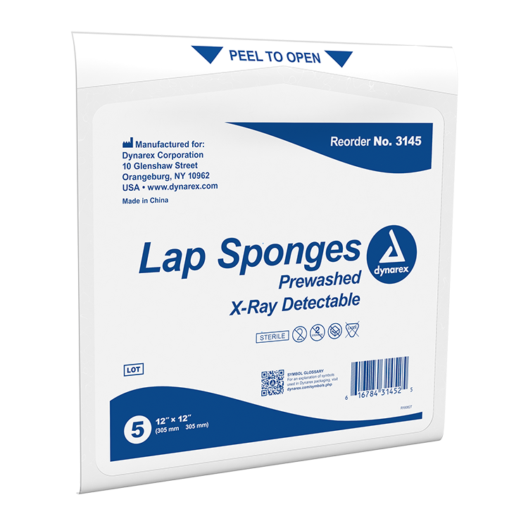 Dynarex Lap Sponge - Pre-washed - Sterile, 5ea/bx, 40bxs/cs (200 Count)
