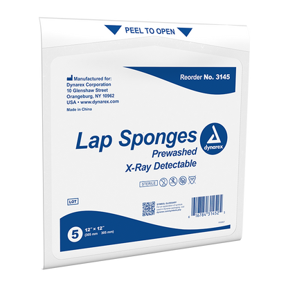 Dynarex Lap Sponge - Pre-washed - Sterile, 5ea/bx, 40bxs/cs (200 Count)