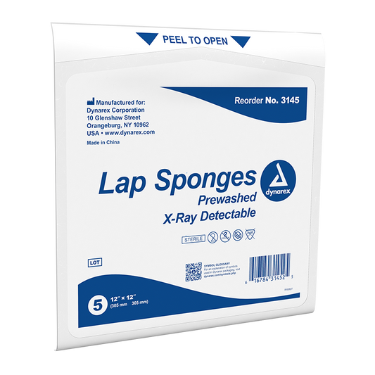 Dynarex Lap Sponge - Pre-washed - Sterile, 5ea/bx, 40bxs/cs (200 Count)