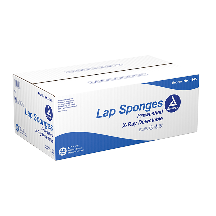 Dynarex Lap Sponge - Pre-washed - Sterile, 5ea/bx, 40bxs/cs (200 Count)