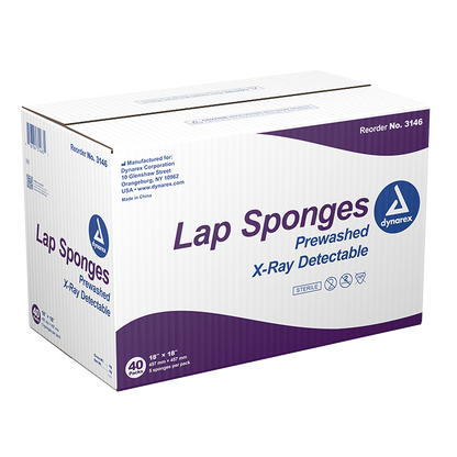 Dynarex Lap Sponge - Pre-washed - Sterile, 5ea/bx, 40bxs/cs (200 Count)