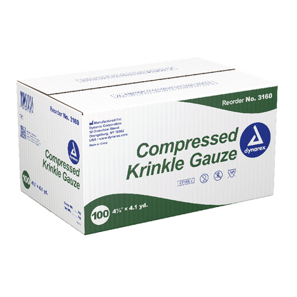 Dynarex Compressed Krinkle Gauze Bandage - Sterile, 4.5" x 4.1 yd, 100ea/cs (100 Count)