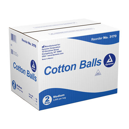 Dynarex Cotton Ball, Medium, 2000ea/bg, 2bgs/cs (4000 Count)