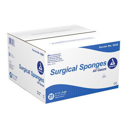 Dynarex Surgical Gauze Sponge, 2" x 2" 8 Ply, 200ea/bx, 25bxs/cs (5000 Count)