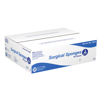 Dynarex Surgical Gauze Sponge, 4" x 4" 8 Ply, 200ea/bx, 20bxs/cs (4000 Count)