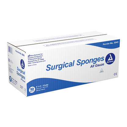 Dynarex Surgical Gauze Sponge, 4" x 4" - 200ea/bx 10bxs/cs (2000 Count)