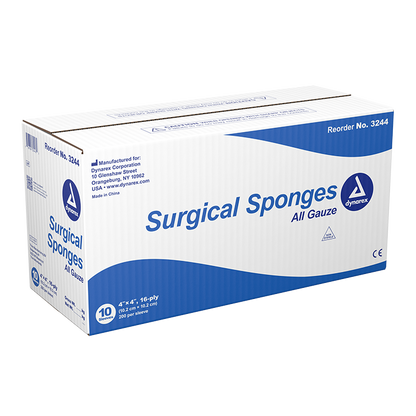 Dynarex Surgical Gauze Sponge, 4" x 4" - 200ea/bx 10bxs/cs (2000 Count)