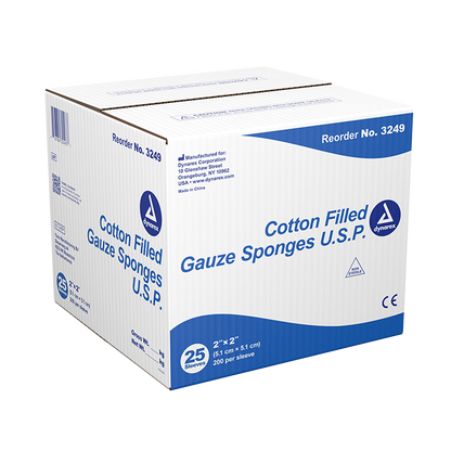 Dynarex Surgical Gauze Sponge, 2" x 2" Cotton Filled, 200ea/bx, 25bxs/cs (5000 Count)