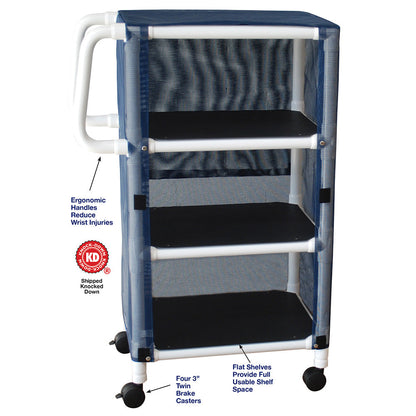 MJM International 325-3C 3-shelf mini-linen cart with mesh or solid vinyl cover, shelf size: 20" x 25", 75 lbs per shelf