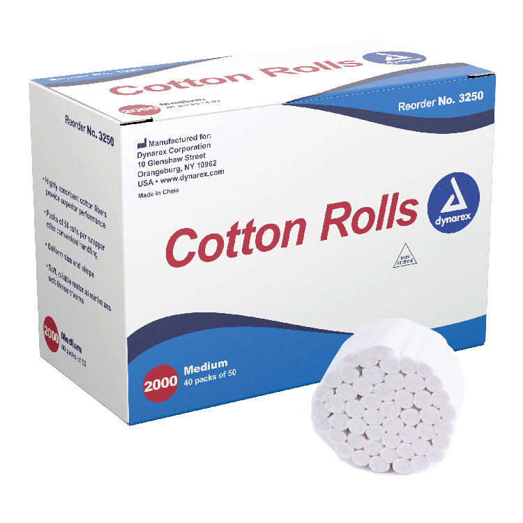 Dynarex Cotton Rolls, #2 - Medium, 2000ea/bx 10bxs/cs (20000 Count)