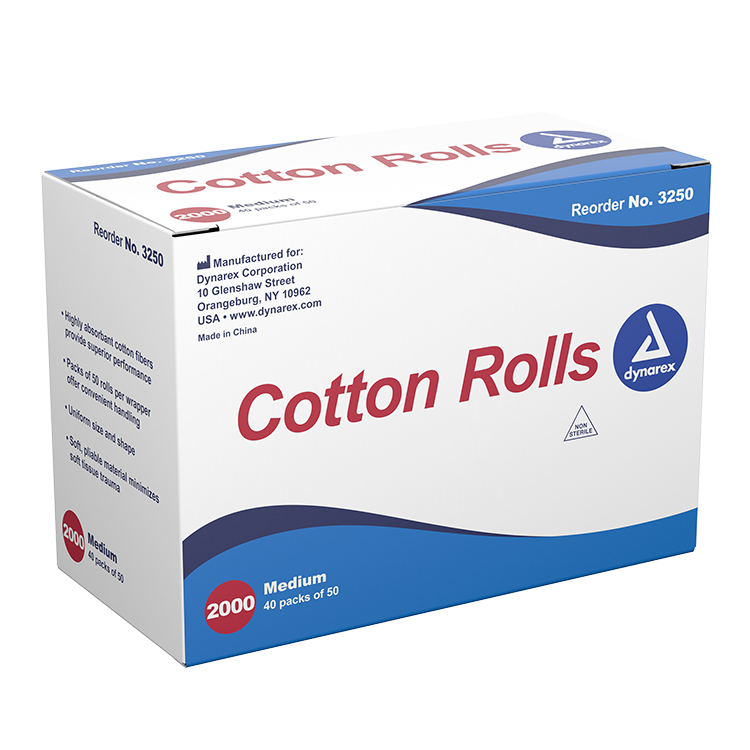 Dynarex Cotton Rolls, #2 - Medium, 2000ea/bx 10bxs/cs (20000 Count)