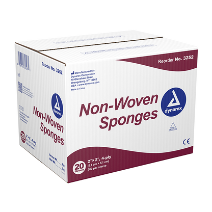 Dynarex Non-Woven Sponge, 2" x 2" 4 Ply  200ea/bx, 20bxs/cs (4000 Count)