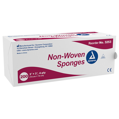 Dynarex Non-Woven Sponge, 3" x 3" 4 Ply   200ea/bx, 20bxs/cs (4000 Count)