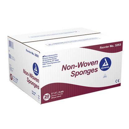 Dynarex Non-Woven Sponge, 3" x 3" 4 Ply   200ea/bx, 20bxs/cs (4000 Count)