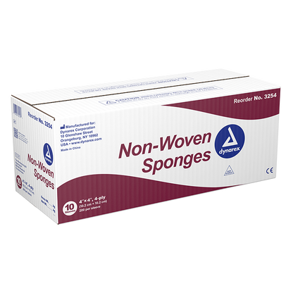 Dynarex Non-Woven Sponge, 4" x 4" 4 Ply   200ea/bx, 10bxs/cs (2000 Count)