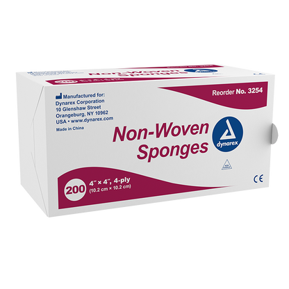 Dynarex Non-Woven Sponge, 4" x 4" 4 Ply   200ea/bx, 10bxs/cs (2000 Count)