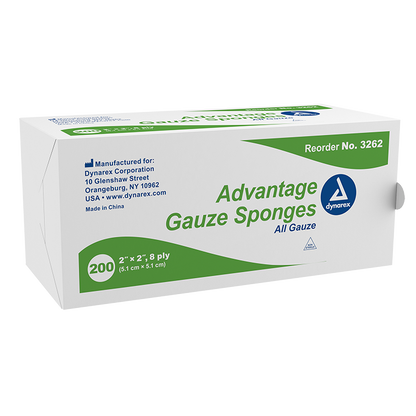 Dynarex Advantage Surgical Sponges, 2" x 2" 8 Ply  200ea/bx, 25bxs/cs (5000 Count)