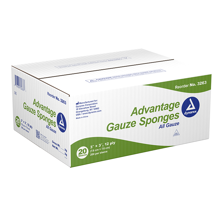 Dynarex Advantage Surgical Sponges, 3" x 3" 12Ply 200ea/bx, 20bxs/cs (4000 Count)