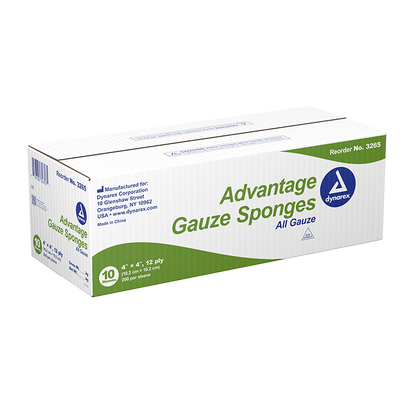 Dynarex Advantage Surgical Sponges, 4" x 4" 12 Ply - 200ea/bx, 10bxs/cs (2000 Count)