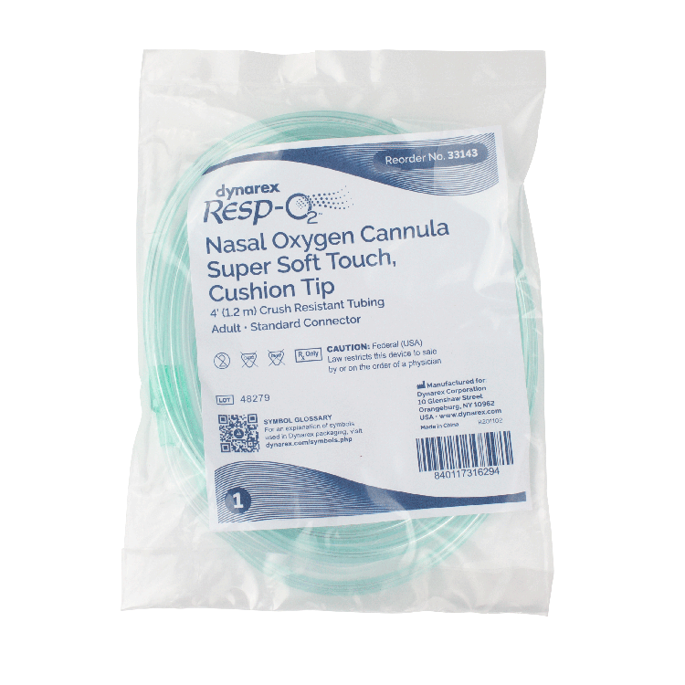 Dynarex Resp-O2 Nasal Oxygen Cannula, Super Soft Touch w/ Cushion Tips (50 Count)