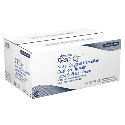 Dynarex Resp-O2 Nasal Oxygen Cannulas with Cushion Tips and Ultra Soft Ear Foam (50 Count)