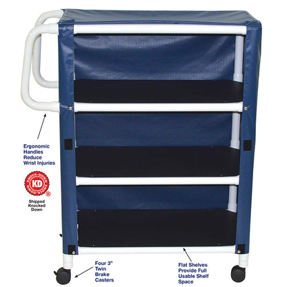 MJM International 332-3C 3-shelf utility / linen cart with mesh or solid vinyl cover, shelf size: 20" x 32", 100 lbs per shelf