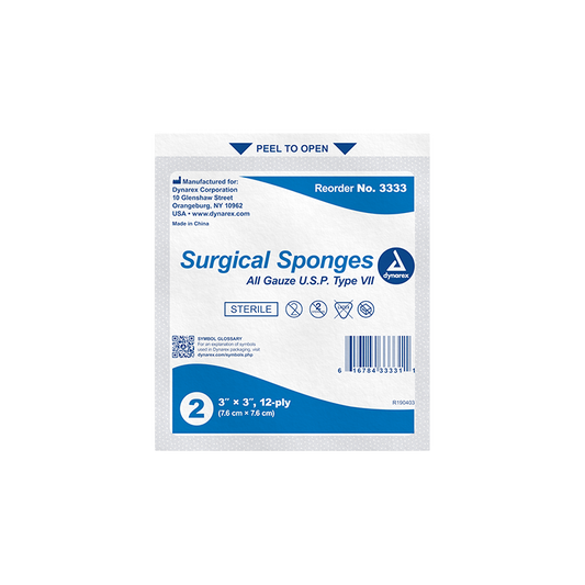 Dynarex Surgical Gauze Sponge - Sterile 2's, 3" x 3" 12 Ply - 25ea/bx, 48bxs/cs (1200 Count)