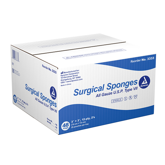 Dynarex Surgical Gauze Sponge - Sterile 2's, 3" x 3" 12 Ply - 25ea/bx, 48bxs/cs (1200 Count)