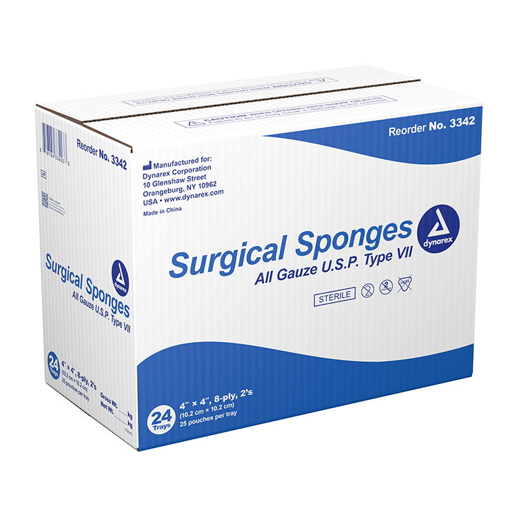 Dynarex Surgical Gauze Sponge - Sterile 2's, 4" x 4" - 25ea/bx, 24bxs/cs (600 Count)