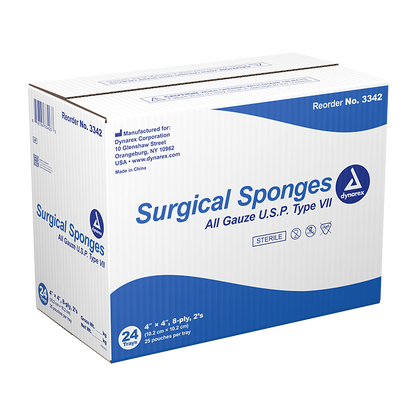 Dynarex Surgical Gauze Sponge - Sterile 2's, 4" x 4" - 25ea/bx, 24bxs/cs (600 Count)