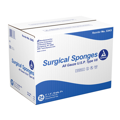 Dynarex Surgical Gauze Sponge - Sterile 2's, 4" x 4" - 25ea/bx, 24bxs/cs (600 Count)