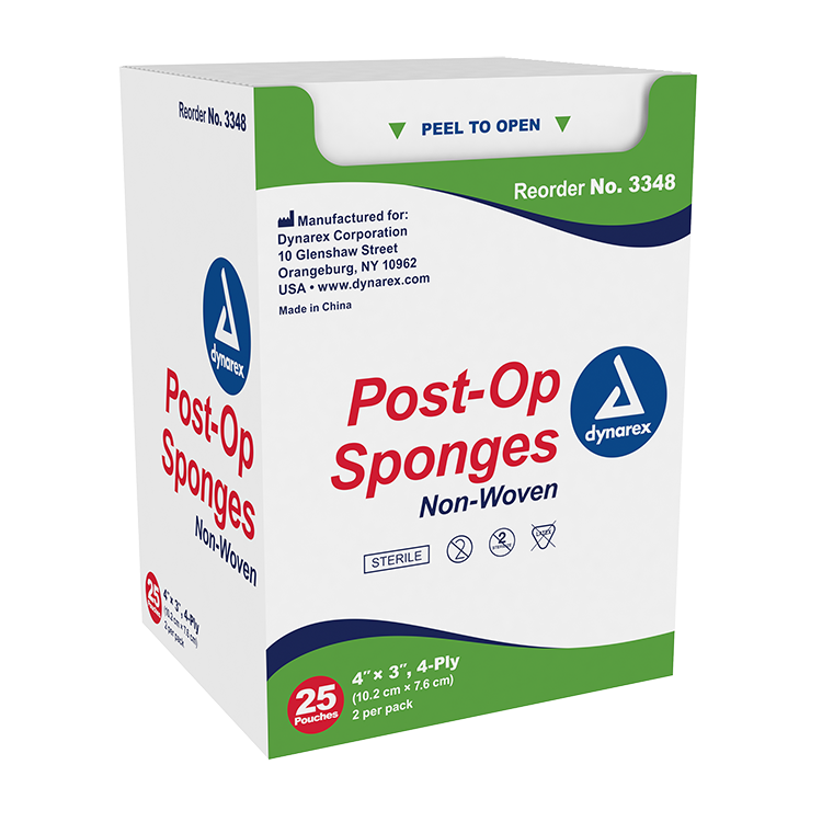 Dynarex Post-op Sponge - Sterile 2's, 4 Ply - 25ea/bx, 24bxs/cs (600 Count)