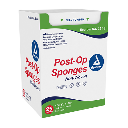 Dynarex Post-op Sponge - Sterile 2's, 4 Ply - 25ea/bx, 24bxs/cs (600 Count)